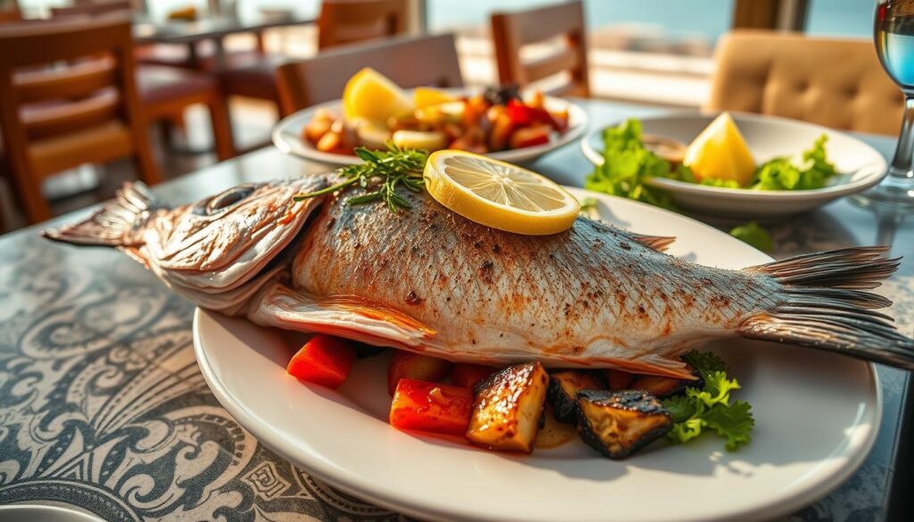 Frisch zubereiteter Fisch vom Roten Meer in einem Restaurant in Eilat während eines Urlaub Eilat