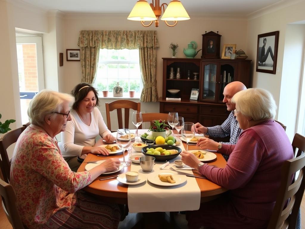 Gastfamilie in Cornwall empfängt Sprachschüler zum Abendessen