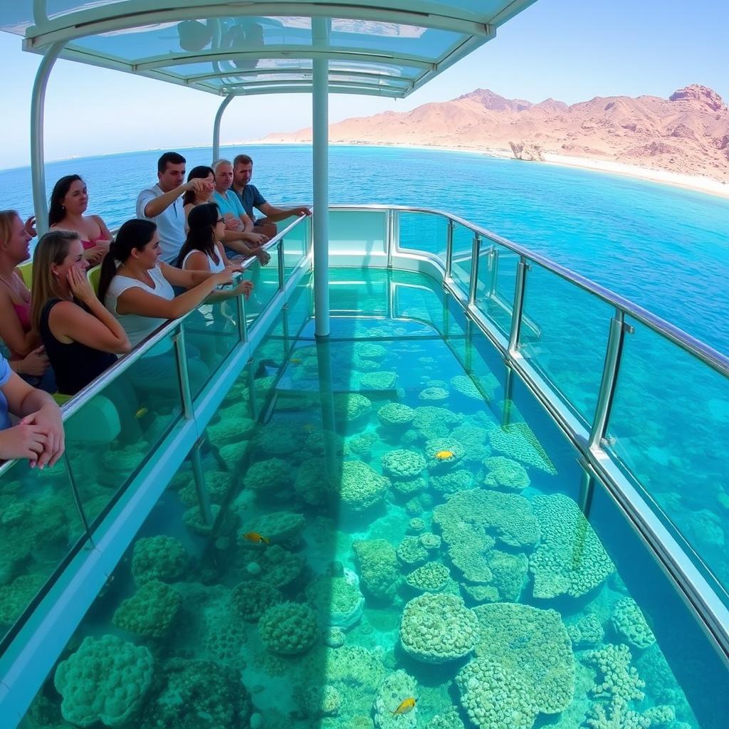 Glasbodenboot-Tour im Roten Meer bei Eilat mit Blick auf Korallenriffe während eines Urlaub Eilat