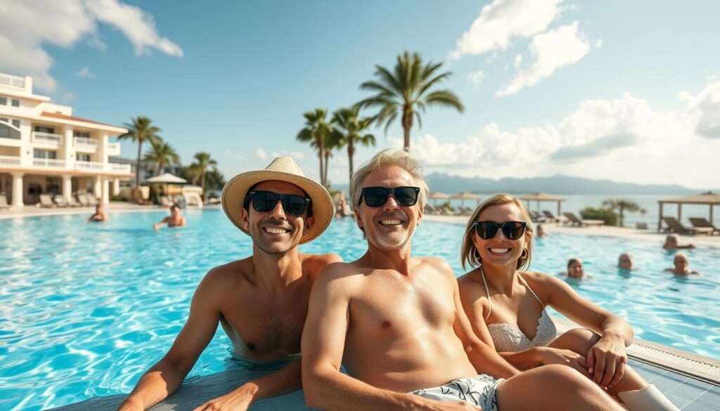 Glückliche Urlauber genießen ihren Cluburlaub nach erfolgreicher Angebotsfindung