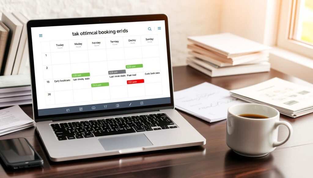 Kalender mit markierten optimalen Buchungszeiträumen für günstige Sprachreisen