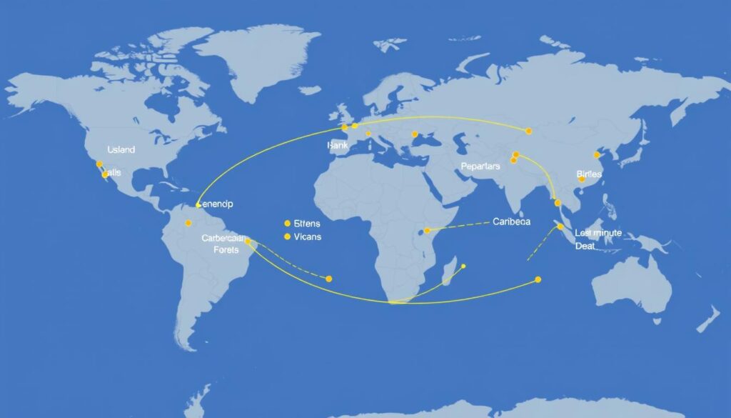 Karte mit beliebten Routen für Restplatzreisen Kreuzfahrten