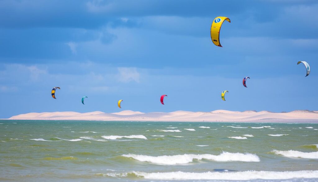 Kitesurfer am Strand von Sylt - beliebte Aktivität für Last Minute Reisen