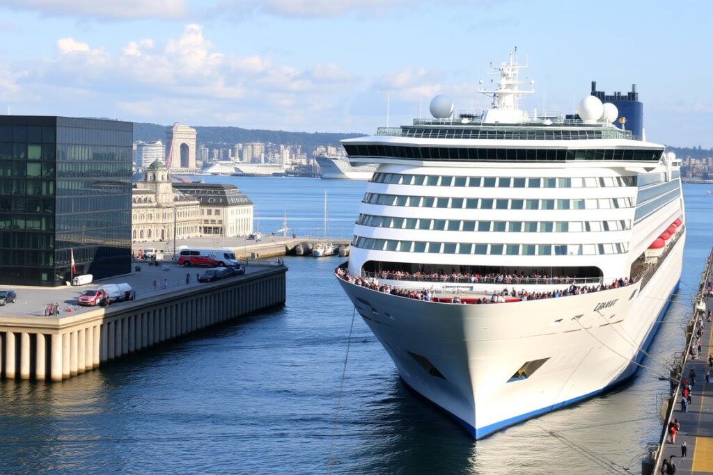 Kreuzfahrtschiff im Hamburger Hafen für Restplatzreisen Kreuzfahrten