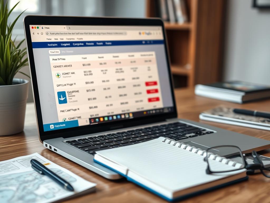 Laptop mit Flugvergleichsportal für günstige Tagesflugreisen