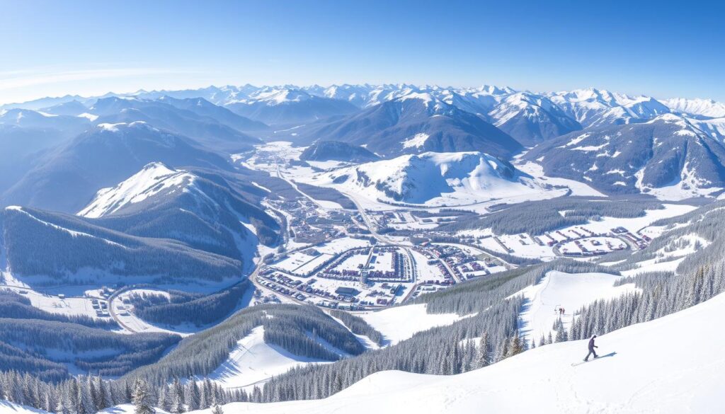 Panoramablick auf das Skigebiet Skicircus Saalbach Hinterglemm Leogang Fieberbrunn