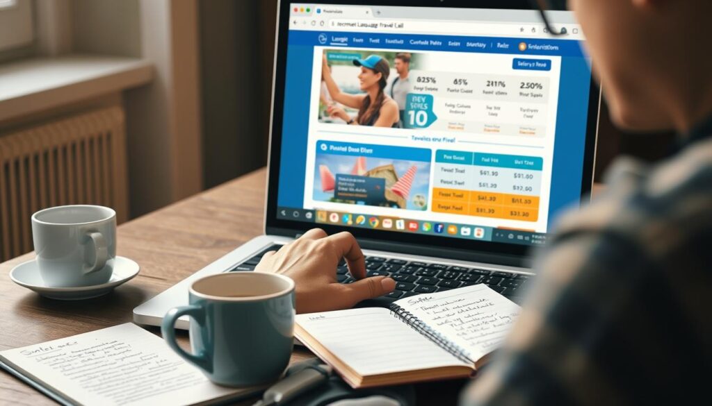 Person recherchiert online nach günstigen Sprachreisen-Angeboten