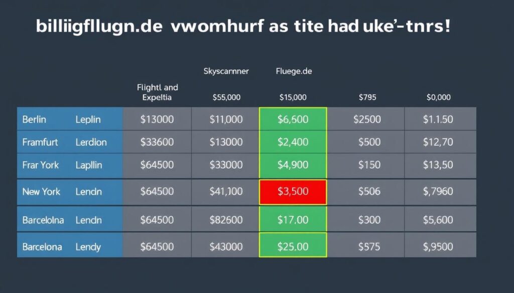 Preisvergleich zwischen billigflug.de und anderen Flugportalen für verschiedene Destinationen