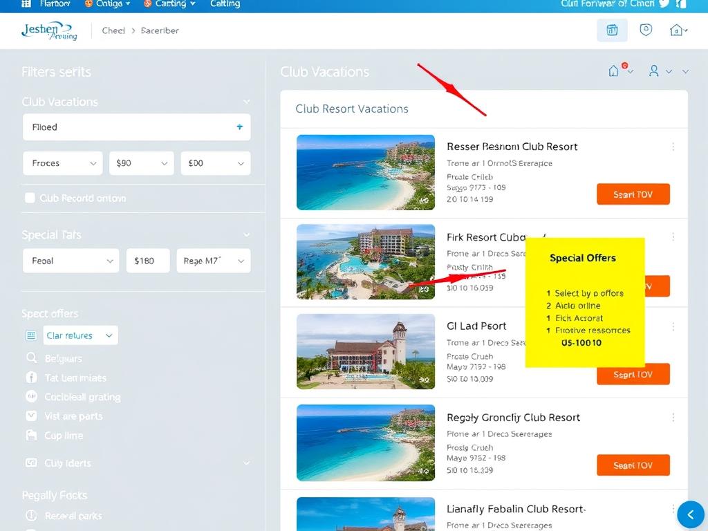 Screenshot einer Reisewebsite mit Clubreise Angeboten Suchfunktion