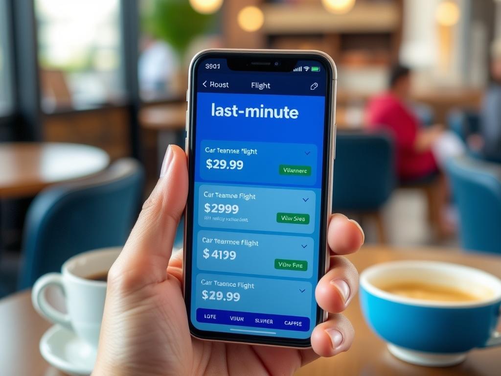 Smartphone mit Last-Minute-Angeboten für günstige Tagesflugreisen