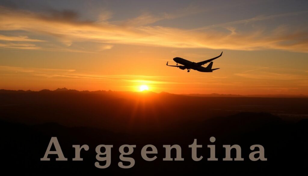 Sonnenuntergang über argentinischer Landschaft mit Flugzeug Sonnenuntergang über argentinischer Landschaft mit Flugzeug