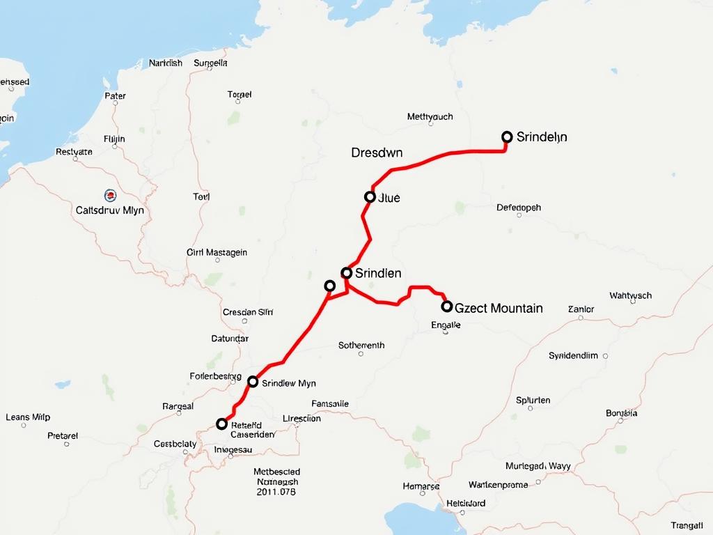 Straßenkarte mit Route von Deutschland nach Tschechien zu den Skigebieten im Riesengebirge - Winterurlaub Tschechien