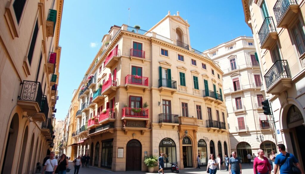 Straßenszene in Malta mit typischer Architektur, ideal für günstige Sprachreisen