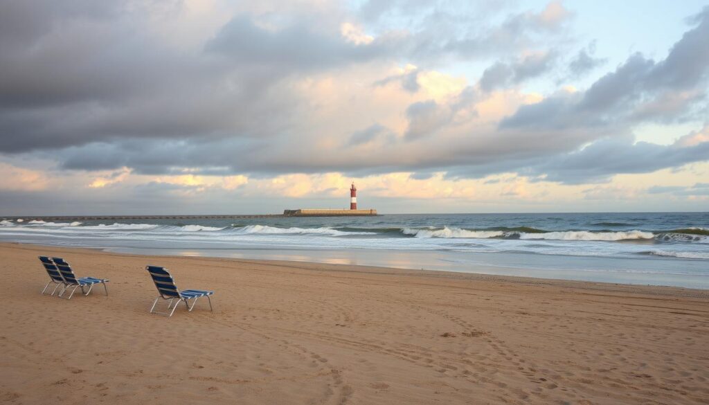 Sylt Last Minute Reisen im Herbst - leerer Strand mit dramatischem Himmel