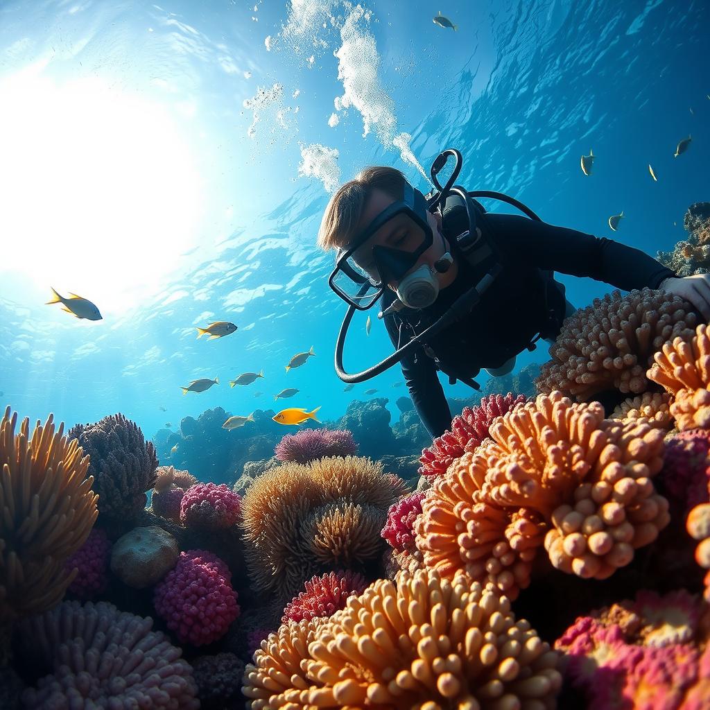 Taucher erkundet bunte Korallenriffe im Roten Meer bei Eilat während eines Urlaub Eilat