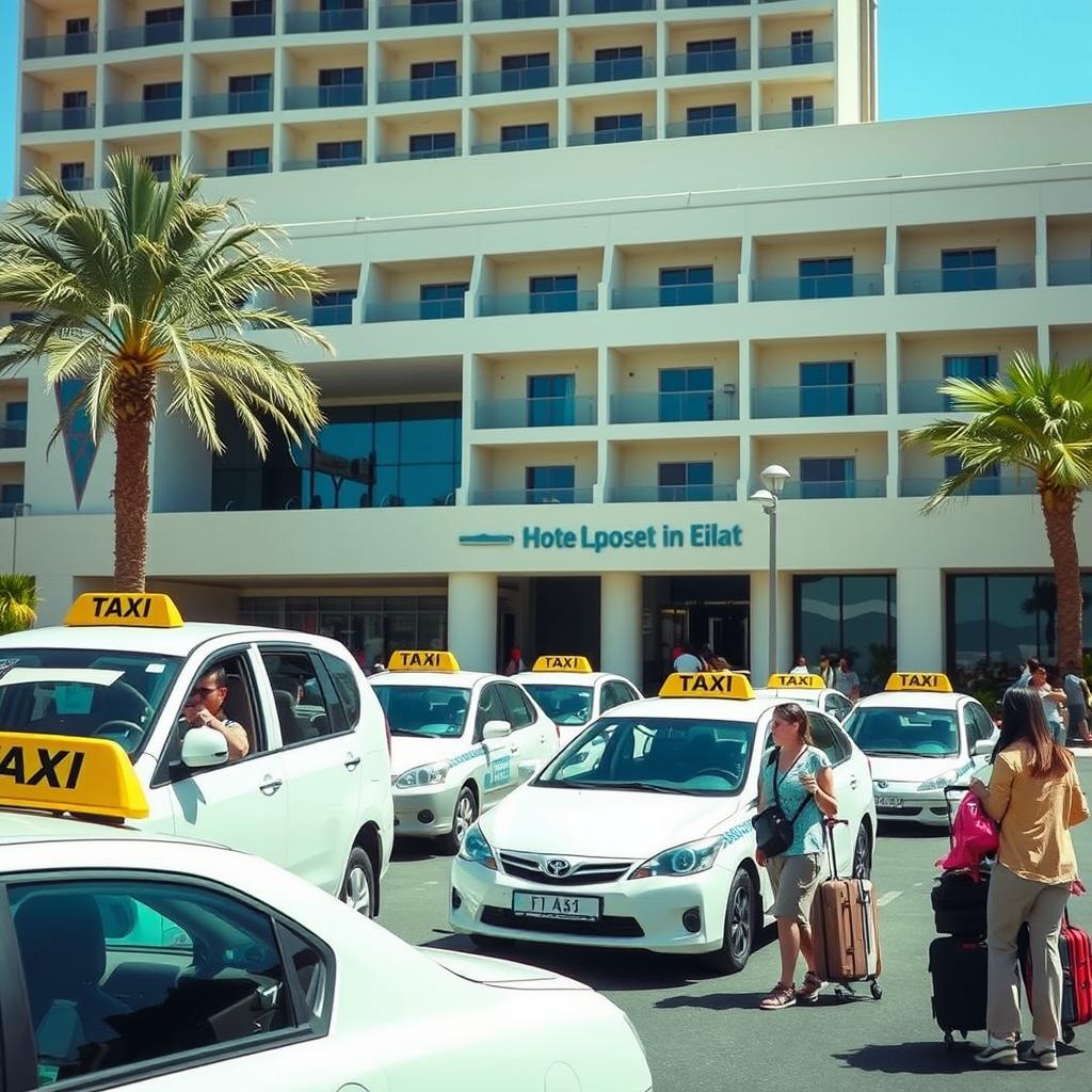 Taxis warten vor einem Hotel in Eilat auf Fahrgäste während eines Urlaub Eilat