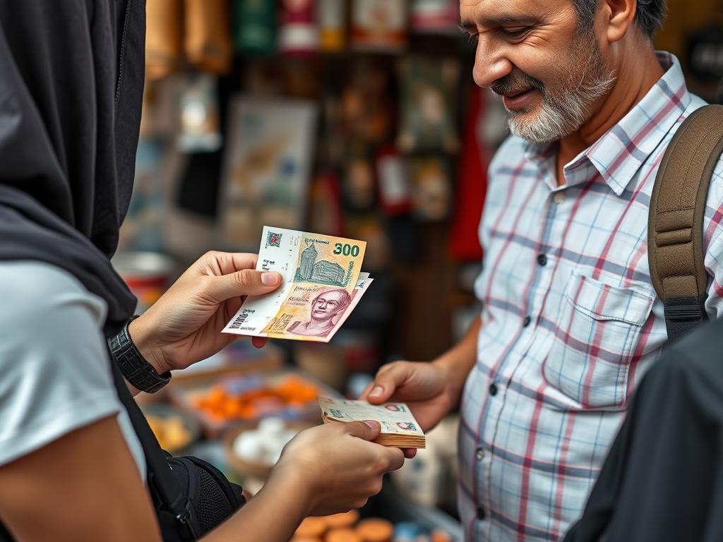 Tourist zahlt mit ägyptischen Pfund in einem Geschäft