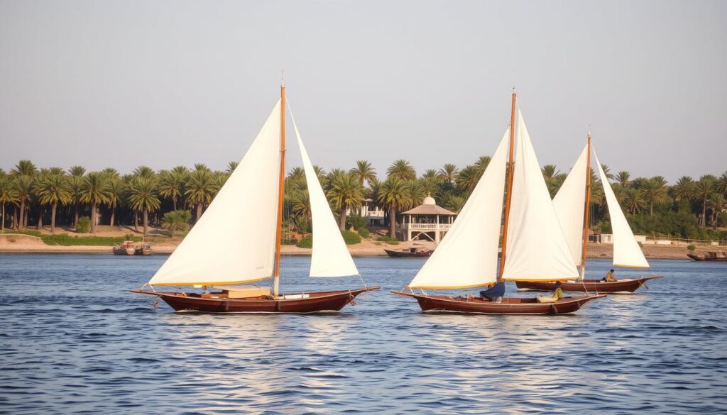 Traditionelle Felucca-Boote auf dem Nil in Ägypten