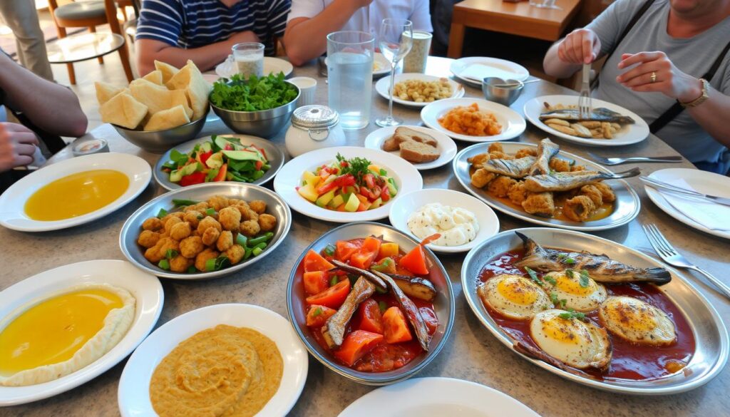 Traditionelle israelische Gerichte in einem Restaurant in Eilat während eines Urlaub Eilat