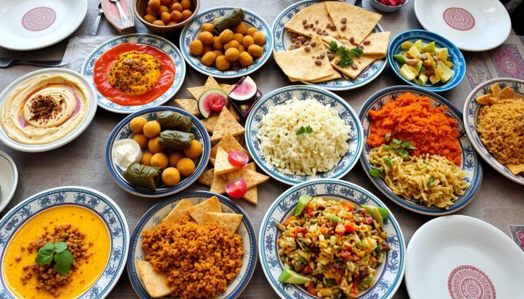 Traditionelles ägyptisches Meze-Buffet mit verschiedenen Speisen