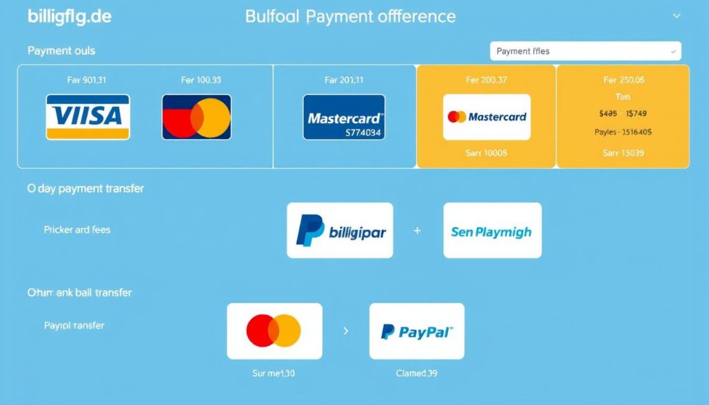 Übersicht der Zahlungsmethoden bei billigflug.de mit Gebühreninformationen