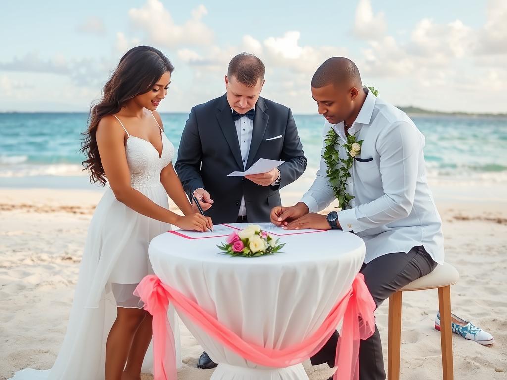 Unterzeichnung der Hochzeitsdokumente bei einer Hochzeit Seychellen feiern