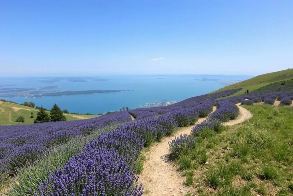 Wanderweg auf der Tihany-Halbinsel mit Blick auf den Plattensee