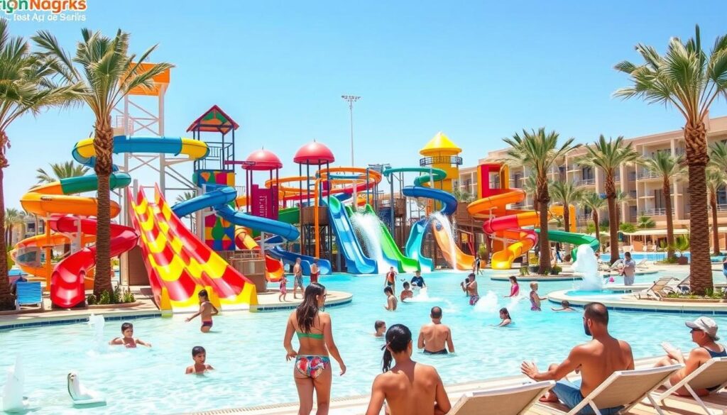 Wasserpark mit Rutschen in einem Familienhotel in Ägypten