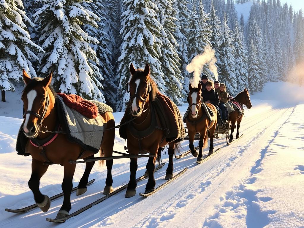 Winterliche Pferdeschlittenfahrt im Kleinwalsertal durch verschneite Landschaft