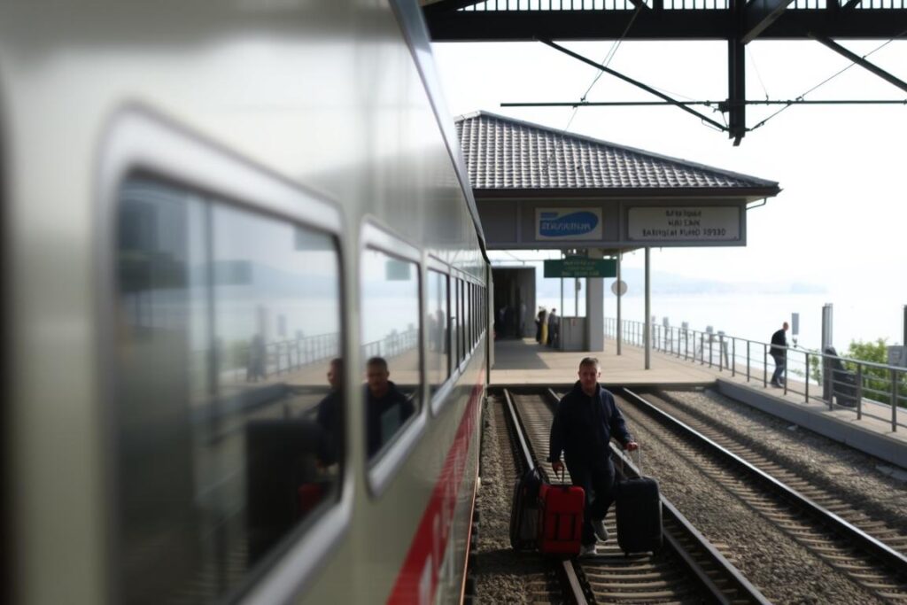 Zug am Bahnhof von Balatonfüred - Anreise zum Plattensee